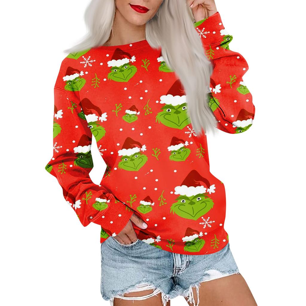 Женская повседневная толстовка с круглым вырезом, свободные мягкие пуловеры с длинными рукавами и принтом, топы