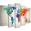 Five Piece Picture Canvas Print Coloured World Map Map