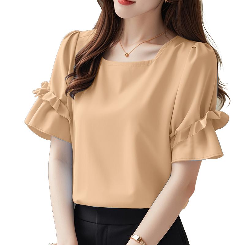ZANZEA Women Casual Square Collar Loose Summer Short Sleeve Plain Blouse