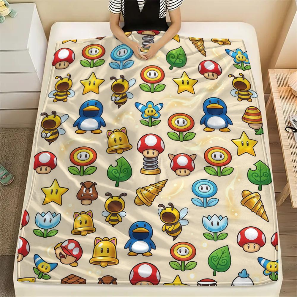 Super Mario Flannel Blanket Print, Warm Soft for Sofa Bed Chair, Perfect for Travel Picnic Bedroom -HE61