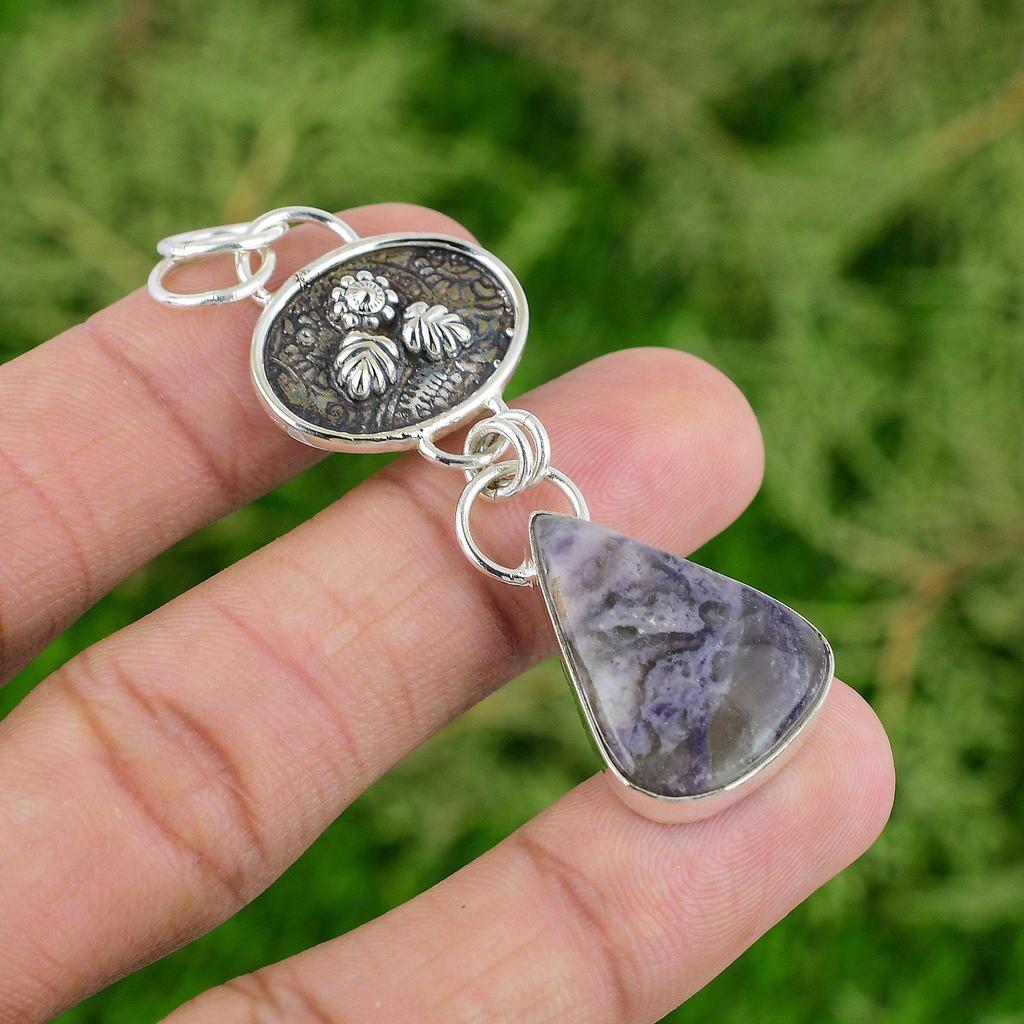 Daughters Day Deal Sterling Silver Tiffany Jasper Stone Bezel Pendant Jewelry