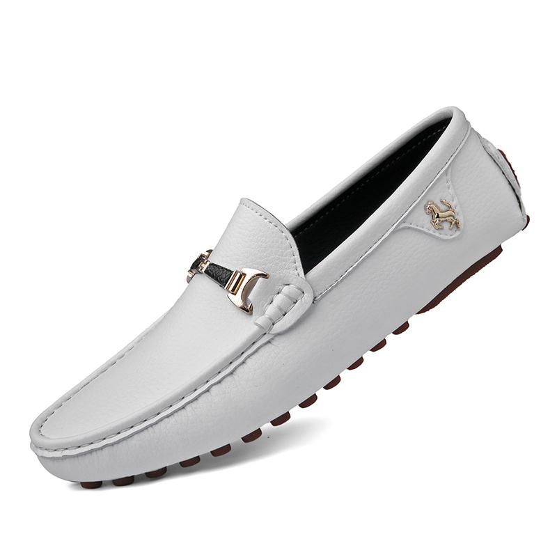 2024 White Loafers Men Handmade Leather Shoes Black Casual Driving Flats Blue Slip-On Moccasins Boat Shoes Plus Size 46 47 48
