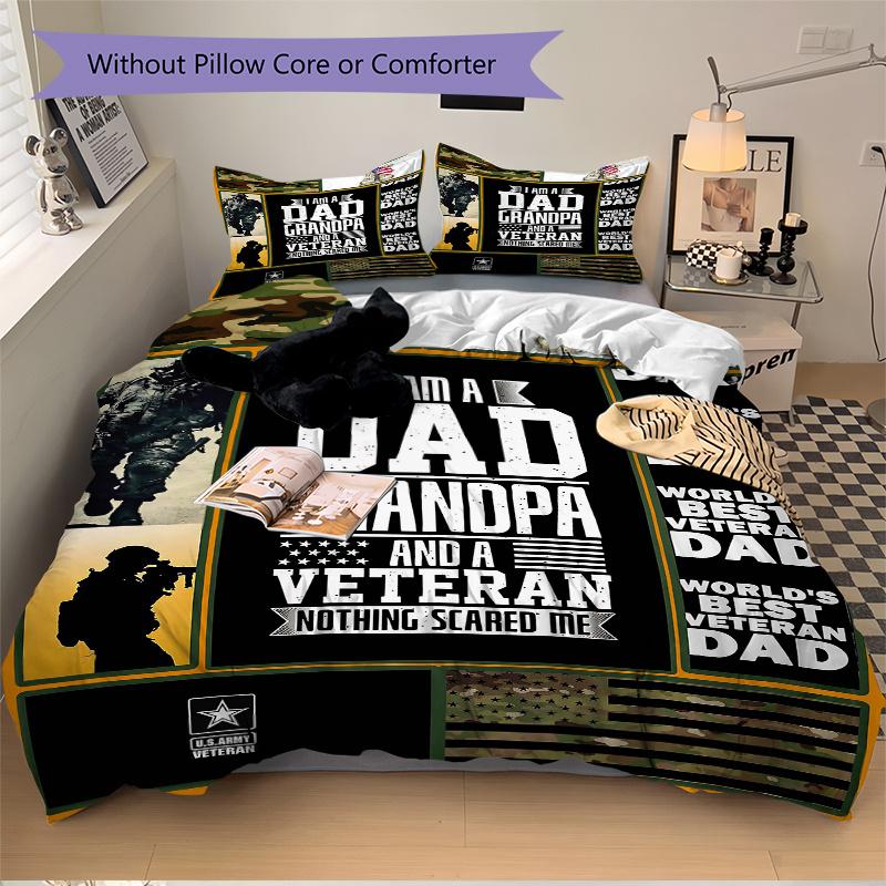 3pcs World's Best Veteran Dad Quilt Cover Set, Soft & Comfortable Polyester Fabric, All-Season Breathable For 1 Quilt Cover & 2 Pillowcases (No Core)