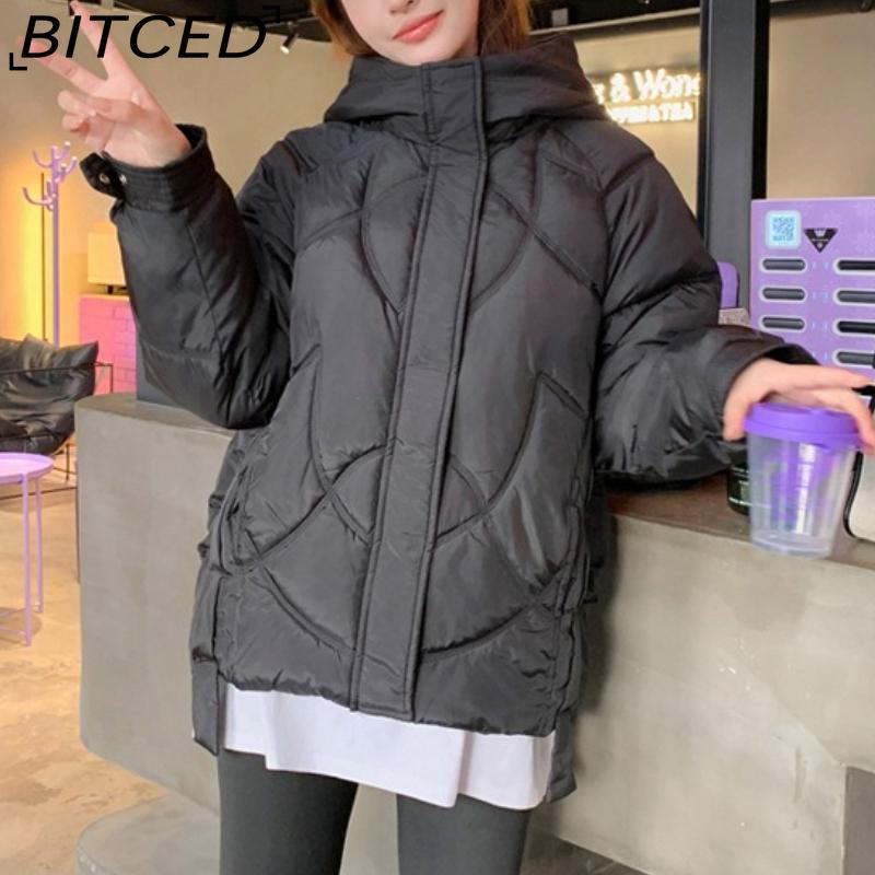 BITCED Loose-Fit Women's Winter New Arrival Short Casual Hooded Oversized Cotton Coat, Cotton Jacket, Padded Jacket