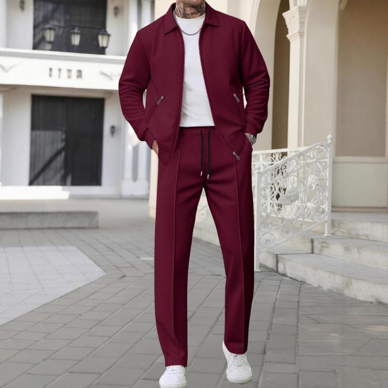 Весенне-осенний новый мужской вафельный спортивный и повседневный костюм со шнурком