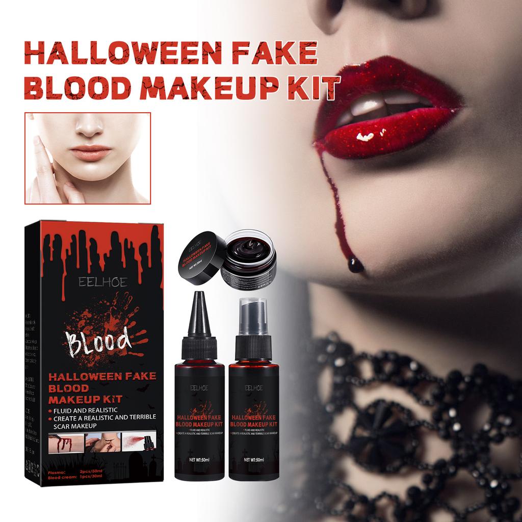 EELHOE Halloween Fake Blood Makeup Kit Skin Wax & Fake Blood Cosplay Party Makeup Set