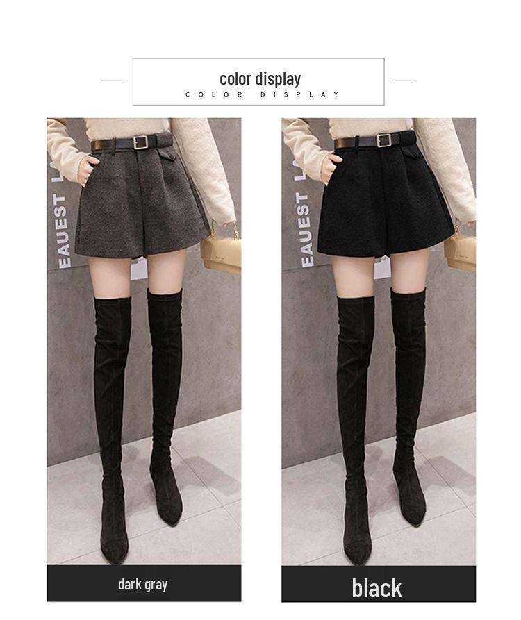 High Waist Woolen Wide-Leg Shorts for Women – Autumn/Winter Versatile Casual Slim A-Line Design (2025).