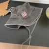 Bear ears denim bucket hat women's spring summer new versatile face hat outdoor sunshade sun protection basin hat