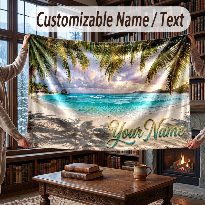 Octopus Sea Life Theme Throw Blanket Custom Name Text Personalized Blanket Soft Cozy Blanket for Home Sofa Bed