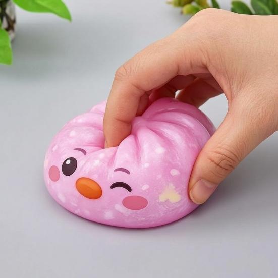 Cartoon Dumpling Squeeze Toy with Steamer, Anxiety Relief Dough Stress Ball Fidget Toy, Stretchy Steamed Bun Sensory Toy for Kids