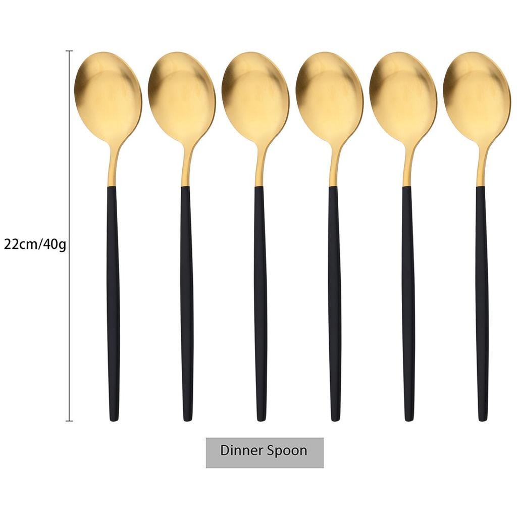 6 шт./компл., набор столовых ложек из черного золота, матовая западная нержавеющая сталь, столовые приборы, столовые приборы, десертная ложка, посуда, набор кухонных столовых приборов для вечеринок