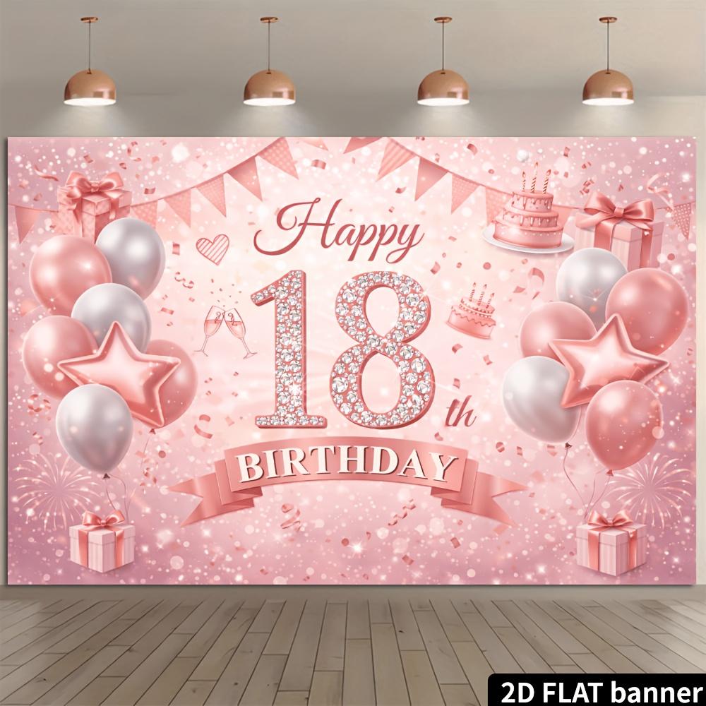2D plane 18th birthday party banner background - Rose pink adult birthday theme