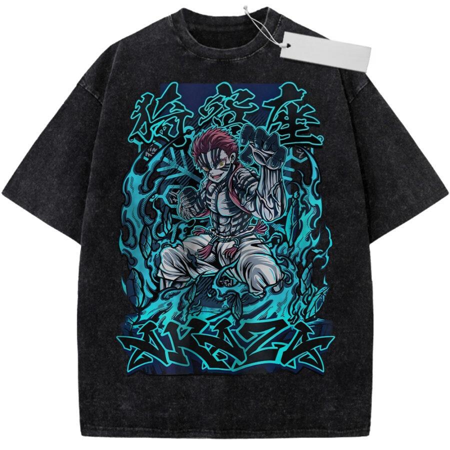 Unisex Washed Black Vintage Tshirt Demon Slayer Shinobu Kocho Highquality Fabric for Home Leisure Travel Shopping