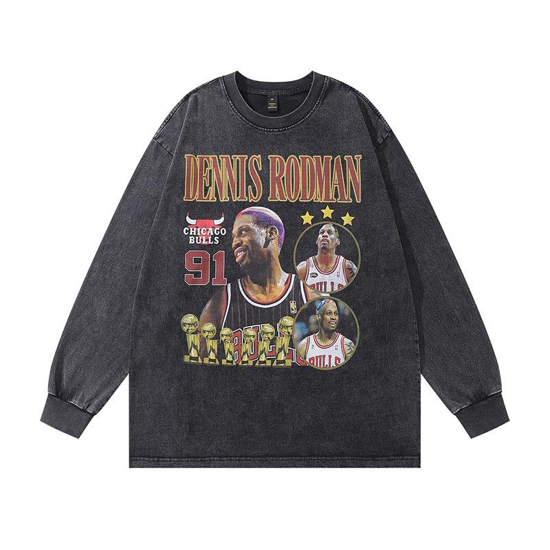 Japanese Retro Cartoon Printing Long-Sleeved Bottoming T-Shirt For Men And Women Hip-Hop Heavy Industry Washing And Doing Old Vintage Long Tee