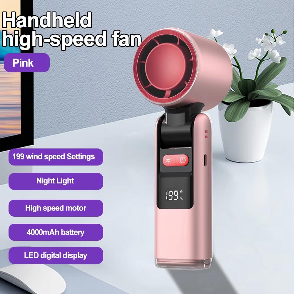 Handheld Portable Cooling Fan 199-Speed LED Ice Folding Folding Neck Fan 4000mAh Ultra Long Life Suitable For Camping And Hiking
