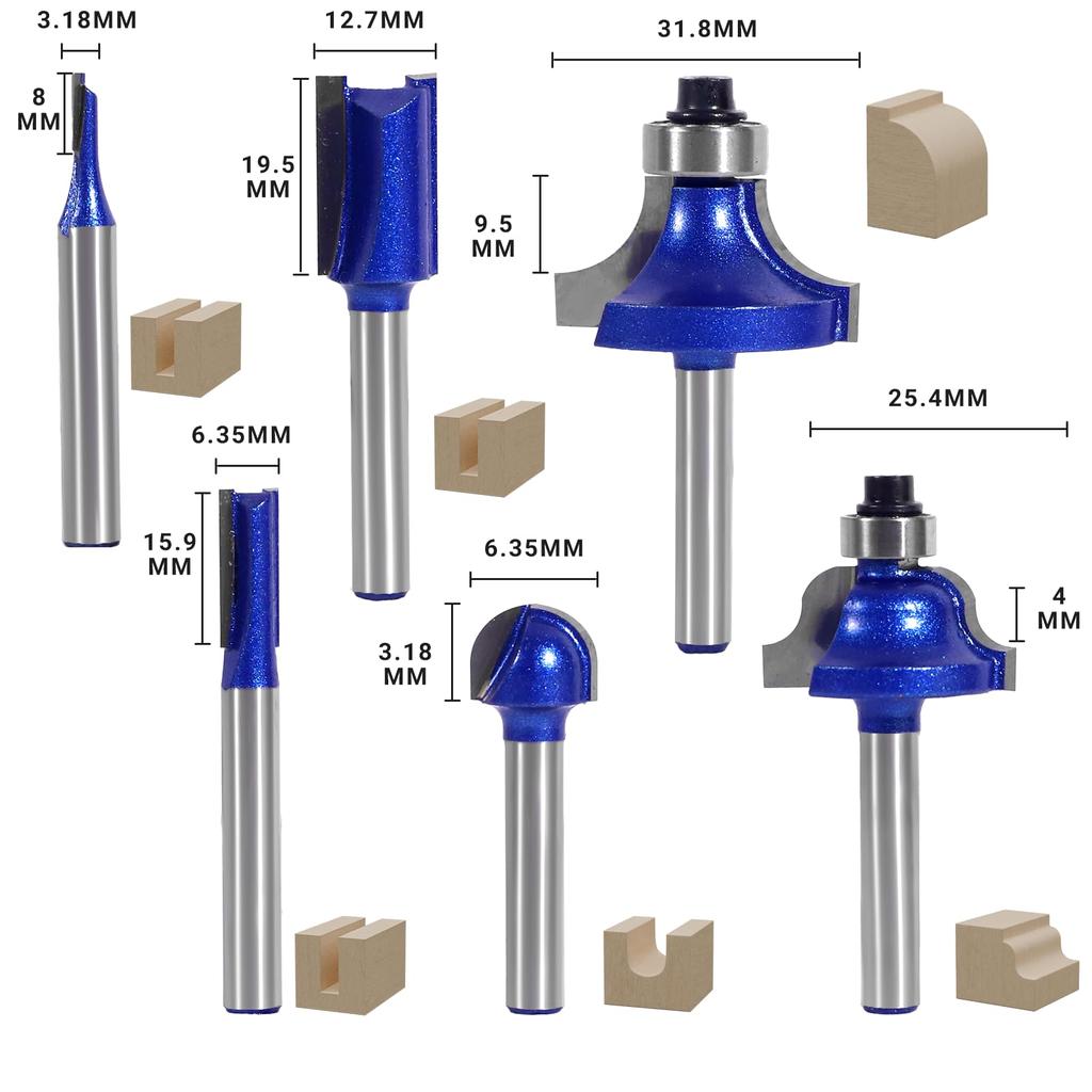 CSOOM Professional Grade Cemented Carbide Wood Router Bit Set of 6 | Gourd Surface,