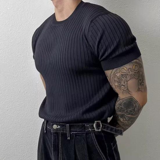 Мужская летняя спортивная футболка трикотажная эластичная эластичная футболка с круглым вырезом Slim Fit сплошной цвет пуловер с короткими рукавами для тренировок в тренажерном зале топ для тренировок