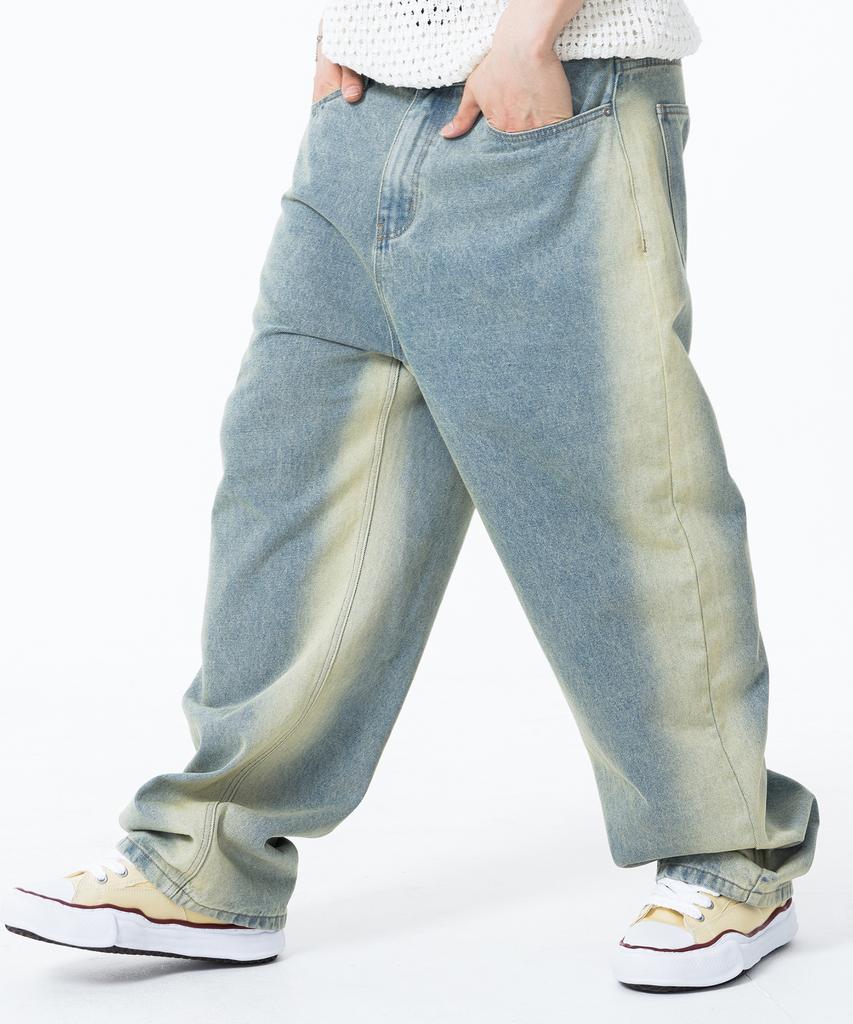 CONTROBANAL3 Seam-Line Washed Wide Denim Pants [Pale Blue]