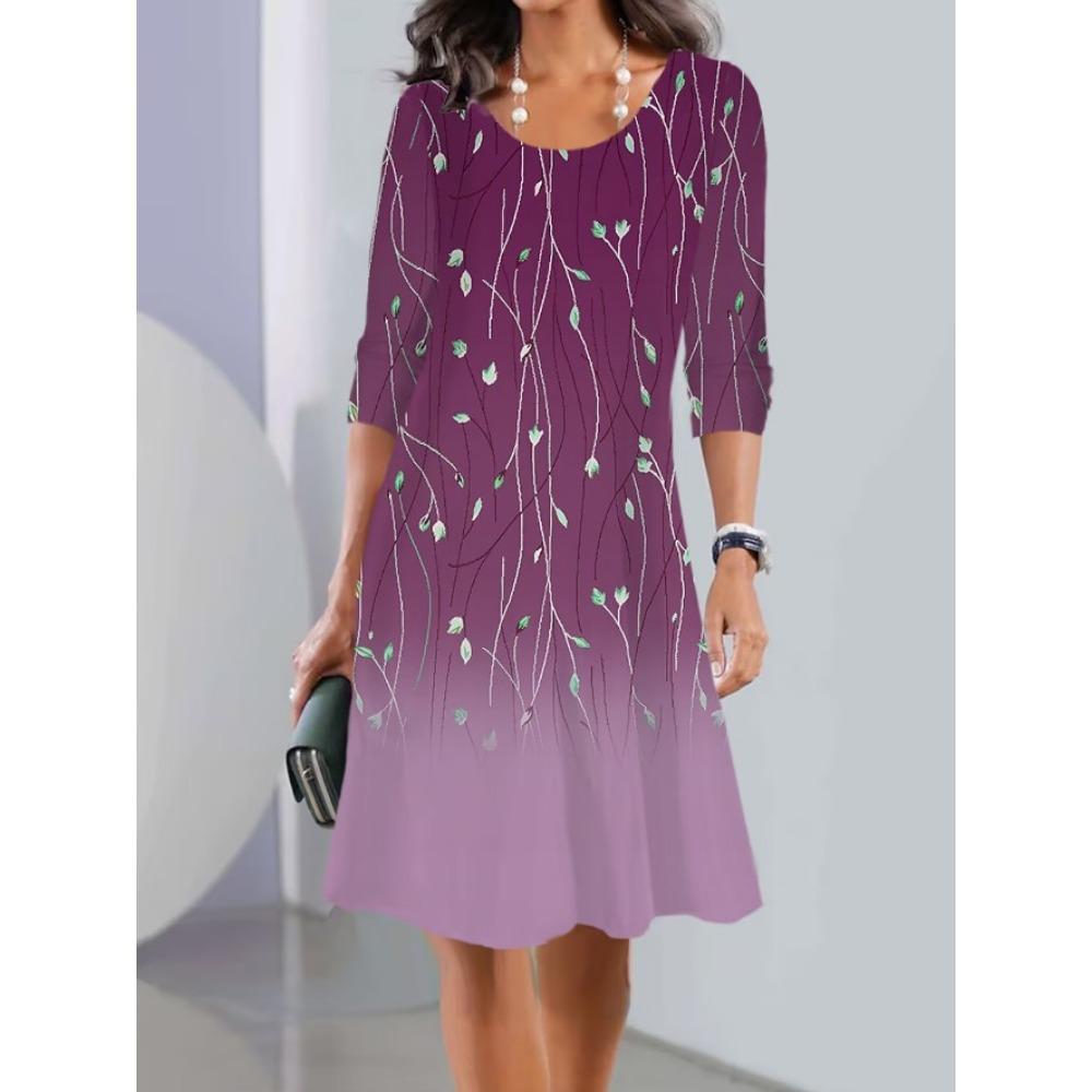 JPNTKY Women's Fashion Autumn Winter Floral Print Long Sleeve O-Neck Casual Dresses