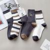 5 пар мужских осенне-зимних полосатых носков-гольф с вышивкой, всех видов, с защитой от запаха и влагопоглощением, из хлопка