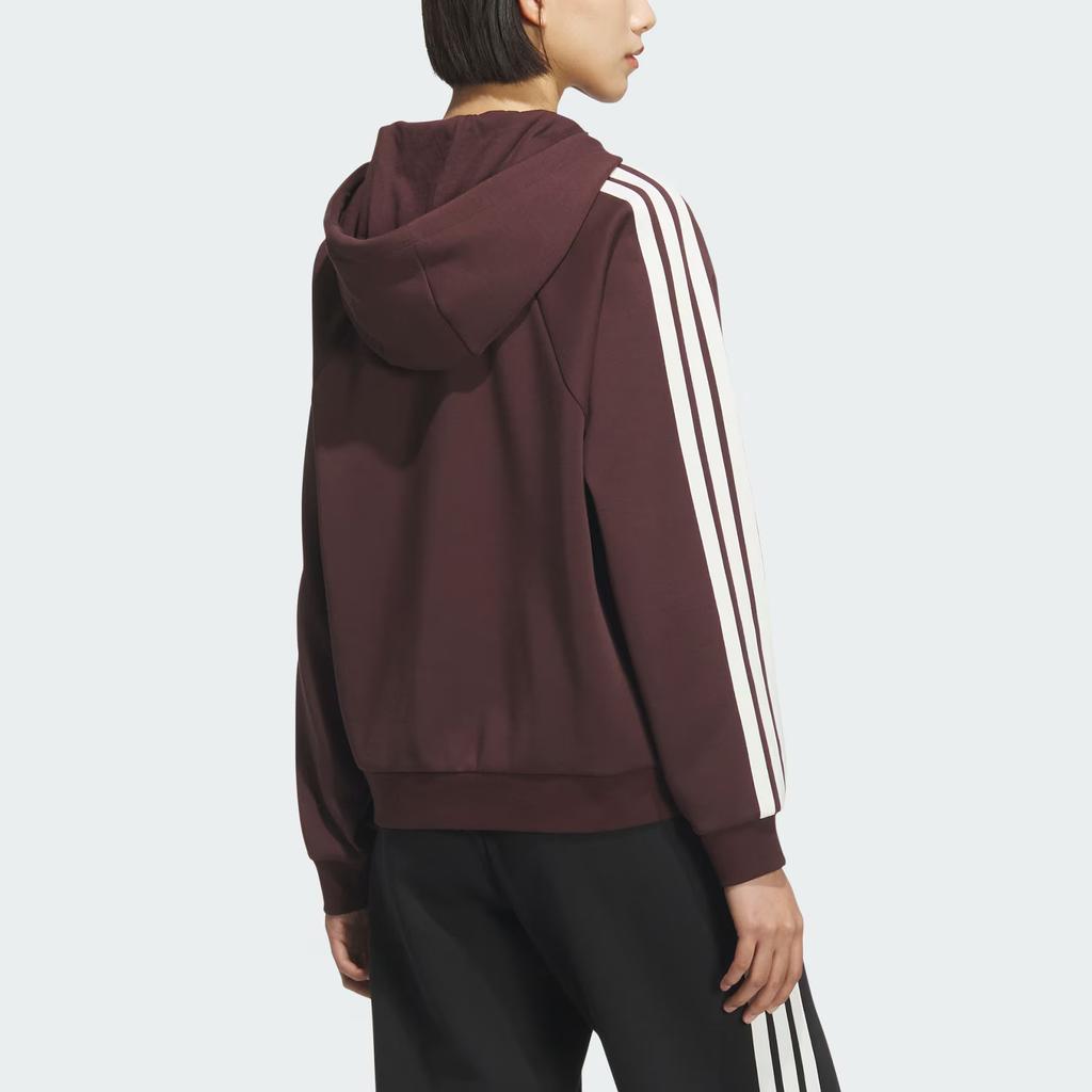 Adidas Sportswear Soft Doubleknit Hoodie Striped Pullover Knit Long Sleeve Sweatshirt Women Hoodies Dark-Brown KC0033
