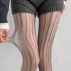 Elegant Grey Lace Ultra-thin Stockings Women's Retro Cable Knit Stripe Pantyhose with Jacquard Black Silk