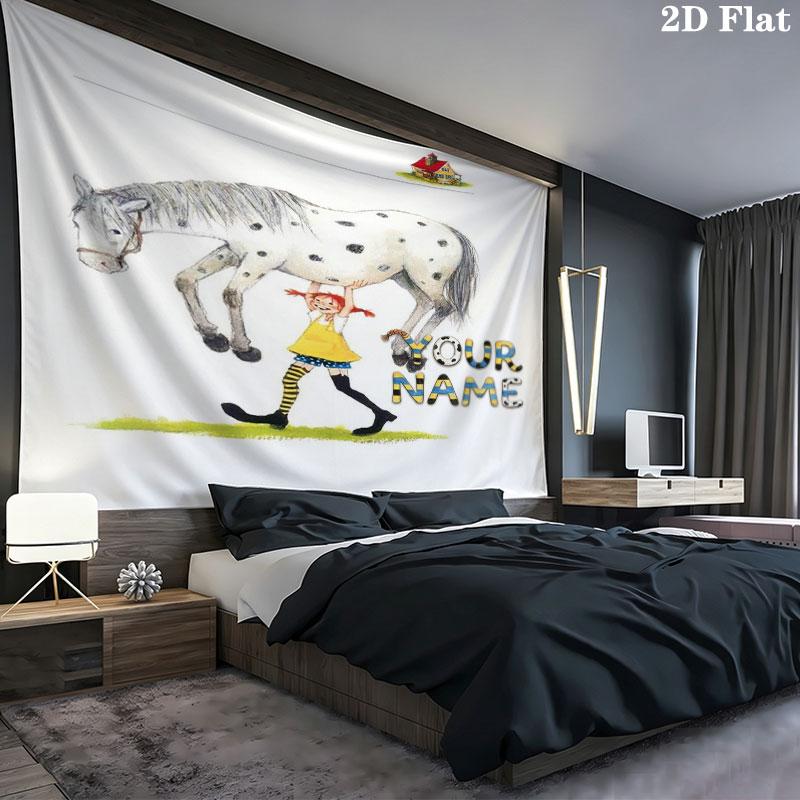 Pippi Longstocking Custom Name Wall Tapestry Aesthetic Wall Hanging Printed Fabric Blanket Decorative Tapestries for Bedroom Living Room Home Decor