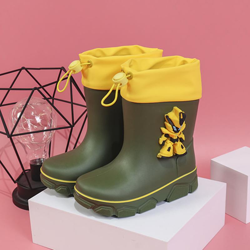 2025 детские дождевики с рисунком из мультфильма износостойкие бархатные теплые и нескользящие школьные водонепроницаемые сапоги средние и большие детские дождевики