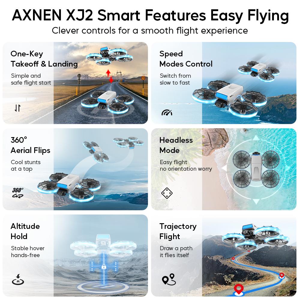 XJ2 Mini Drone 8K Dual HD Camera 5G WIFI Transmission Foldable Brushless RC Quadcopter Full-coverage Protective Cover Remote Control Toy Kid Gift