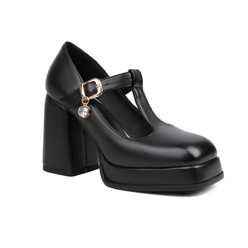 Классические туфли на высоком блочном каблуке на платформе для девочек, черные, белые, женские туфли на каблуке, 2024, новые, с Т-образным ремешком, весенние туфли-лодочки, свадебная вечеринка, танцевальная обувь