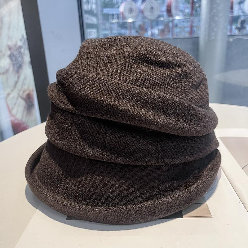 New pleated stacking basin hat women's autumn retro versatile big head circumference showing small face fashionable crimping painter hat