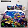 Подводный мир King Queen Пододеяльник Мультяшный океан Животные Комплект постельного белья для детей Рыбы Коралл Морская жизнь Мягкий полиэстеровый пододеяльник