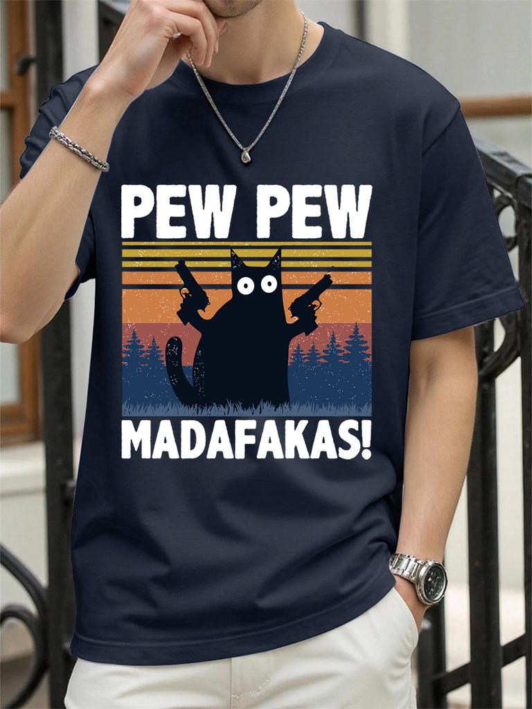 Pew Madafakas Cat Holding Handgun Prints TShirt Women Cotton Summer Tops Soft Loose ONeck Short Sleeve Tees Casual Clothes