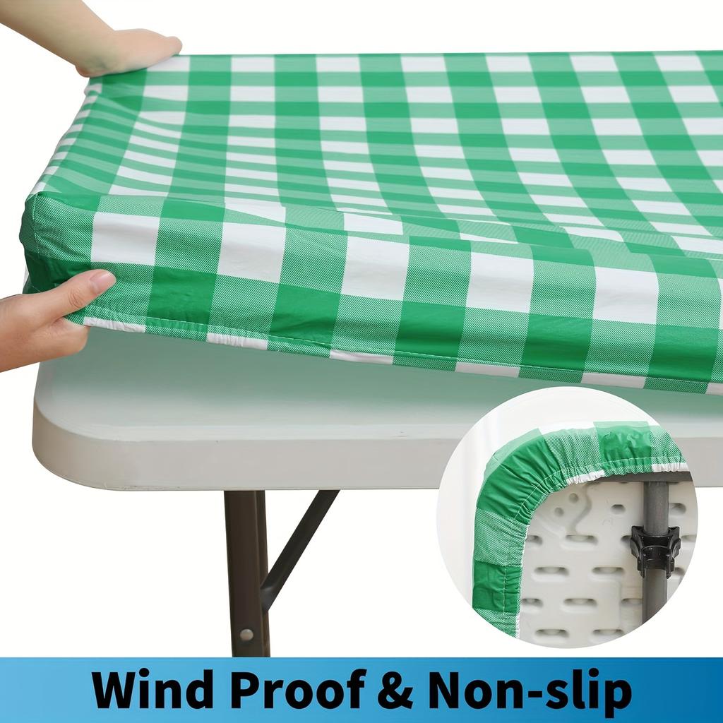 Водонепроницаемая виниловая скатерть с фланелевой подкладкой - стильная клетка Buffalo Check, эластичная и нескользящая - идеально подходит для столовой, кемпинга