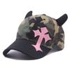 Pink Cross Patch Camouflage Horn Demon Baseball Cap Kids Spice Girl Abi Style Personality Hip Hop Cap