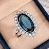 Gorgeous Navy Blue Cubic Zirconia Women Ring Wedding Engagement Accessories Series Gold Color/Silver Color Luxury Jewelry