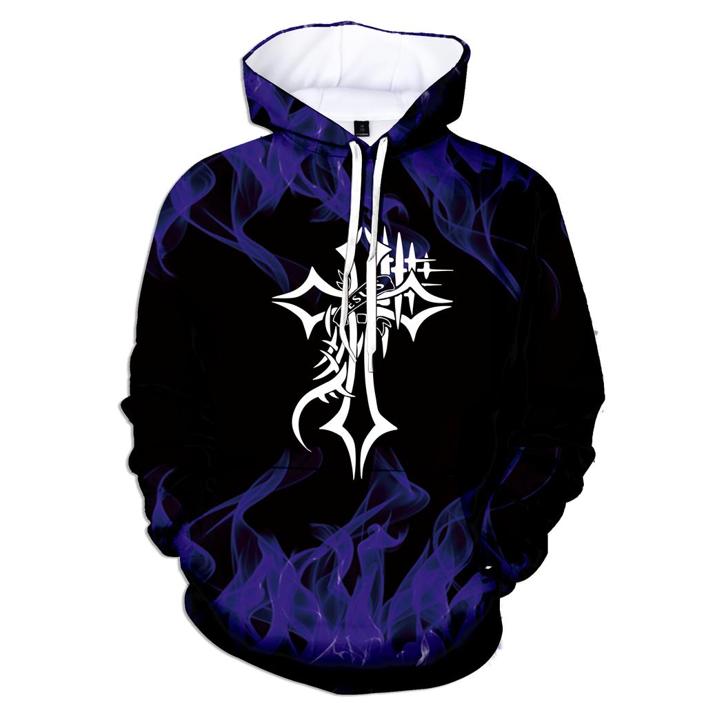 Новая модная мужская толстовка с капюшоном с принтом 3D Flame на осень и зиму, пуловер с крестообразным принтом, большой размер