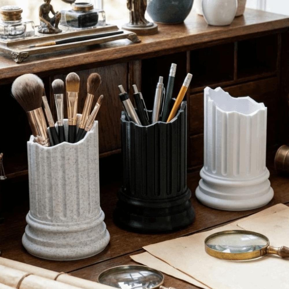 Ancient Greek Style Makeup Brush Storage Stone Pillar Pen Container Pencil Holder Office Decor