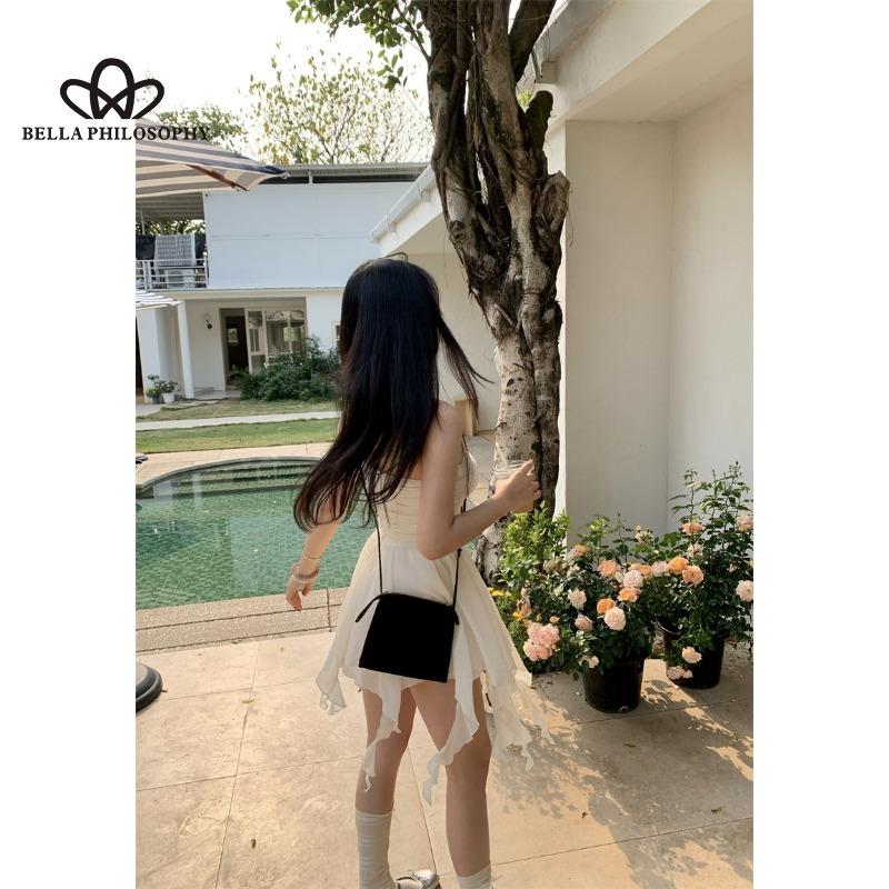 Summer Korean Style Design Sense Strapless Dress Women's Waist Flower Slimming A- Shaped Irregular Hem Short Dress