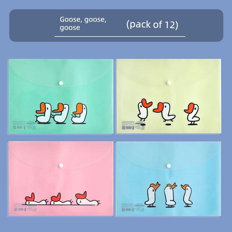 [Leak Picking] Snap-Fastener File Bag Cute Cartoon Transparent Folder A4 Plastic Test Papers for Students Material Bag