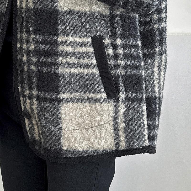 Повседневные клетчатые куртки с круглым вырезом женские винтажные свободные теплые однобортные куртки с карманами женские пальто весна осень универсальная верхняя одежда