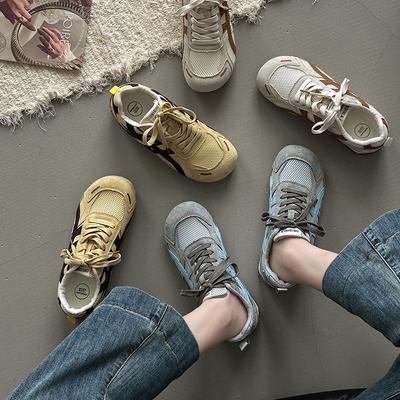 Модные дышащие кроссовки с круглым носком и толстой подошвой для повседневной моральной подготовки, женские, весна-лето, ретро-расцветки, на шнуровке, сетчатые, легкие, Forrest