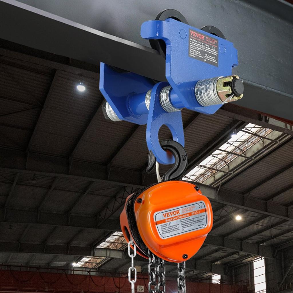 Manual Trolley, 4400 lbs/2 Ton Load Capacity, Push Beam Trolley with Dual Wheels, Adjustable for I-Beam Flange Width 63.5-177.8 mm, Heavy Duty Alloy