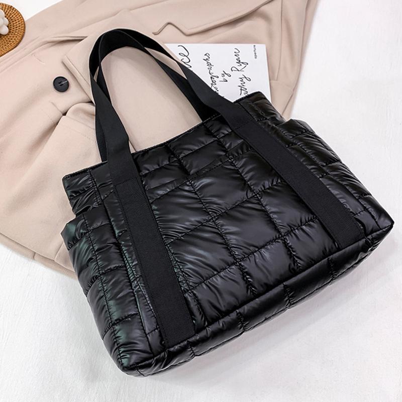 Зимняя стеганая сумка-тоут для женщин, большая вместительная сумка на плечо, модная нейлоновая хлопковая сумка с верхней ручкой, сумка для покупок