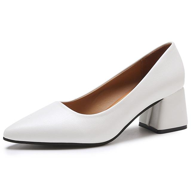 Классические туфли-лодочки на квадратном каблуке, женские однотонные офисные повседневные туфли из искусственной кожи, женские туфли без шнуровки с острым носком на высоком каблуке