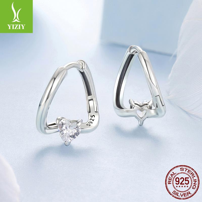 Dislocation Interwoven Love Ear Buckle Women'S Romantic Heart Zircon S925 Sterling Silver Earrings Earrings