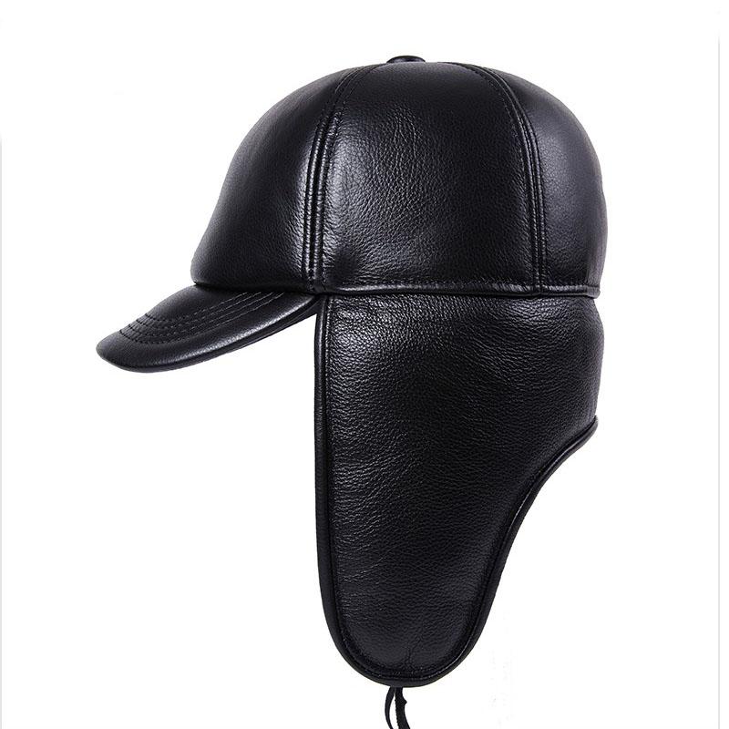 2023 Men 100% Natural Real First Quality Sheepskin Leather Bomber Hats Unisex Casual Winter Warm Real Leather Cap Hot Earmuff
