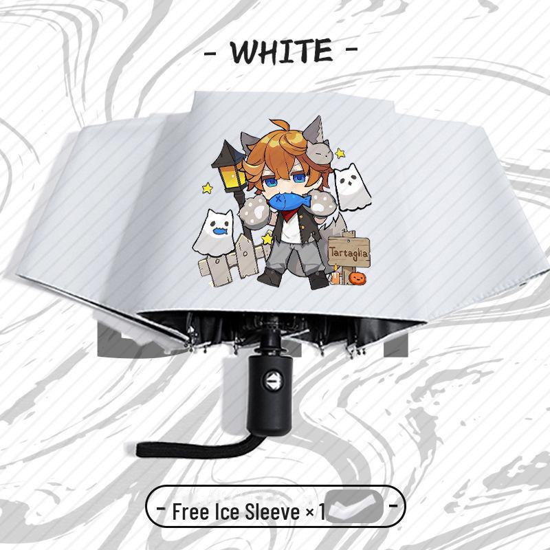 Зонт Genshin Impact Automatic складной с защитой от ультрафиолета для учеников начальной школы - устойчив к ветру, подходит для использования в солнечную и дождливую погоду