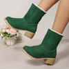 Осень и зима новая круглая голова ботинки Мартина женские рукава носить два флиса теплые зимние ботинки короткий толстый каблук высокий каблук короткие ботинки