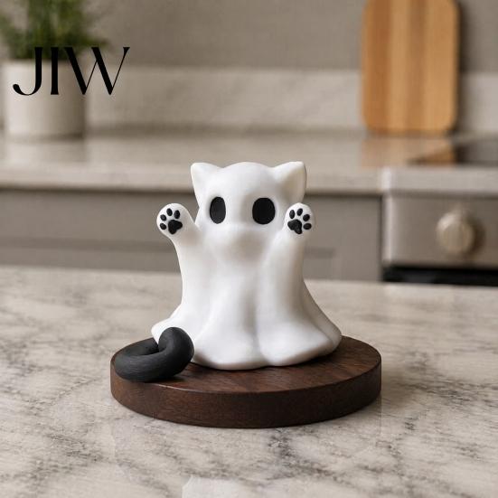 Halloween Themed Room Ornaments Ghost Cat Statue, Cute Figurine, Cartoon Holiday Collectible Figurines Spooky Decoration for Home Office Desktop Decor
